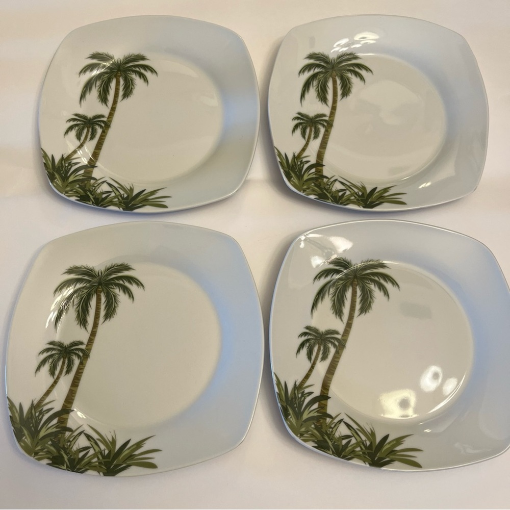 Set of 4 Florida Marketplace Palm Island Salad 7 Inches Square Plates Dishes
